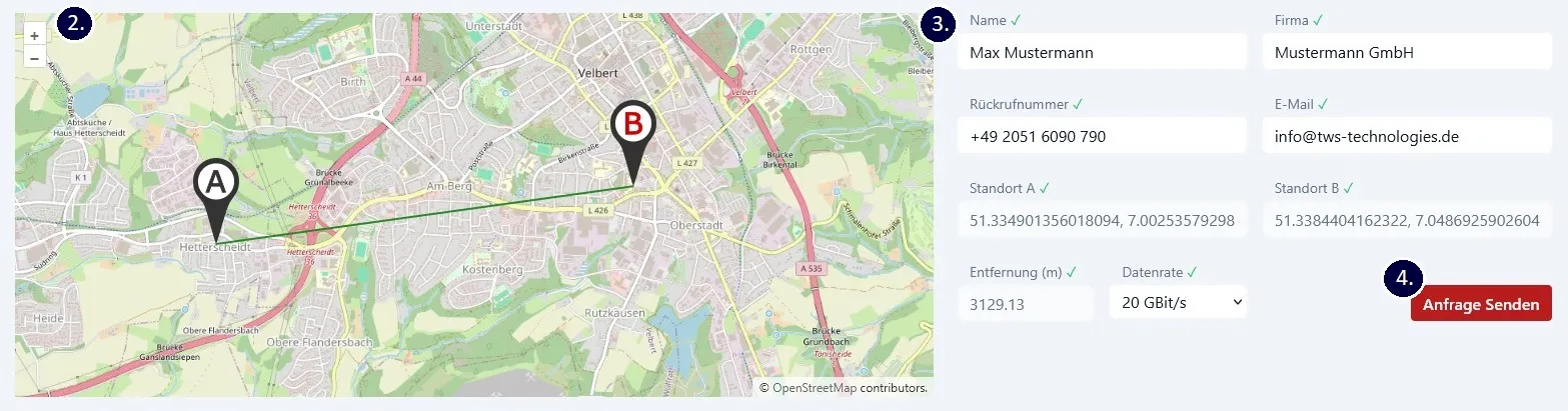 Anfrageformular für einen neuen Richtfunk